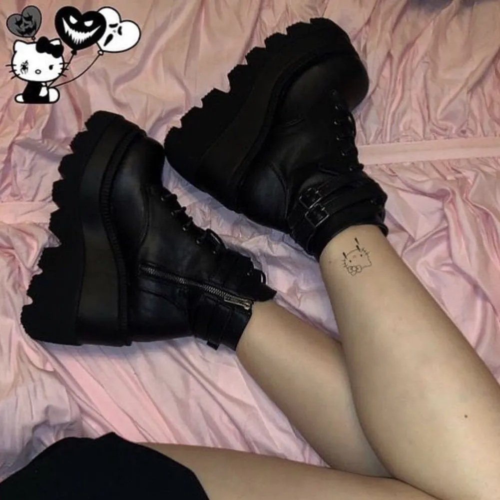 Wenkouban Big Size 35-43 Brand New Women's Wedges High Heels Boots 2023 Fashion Zip High Platform Ankle Boots Women Party Goth Shoes Woman