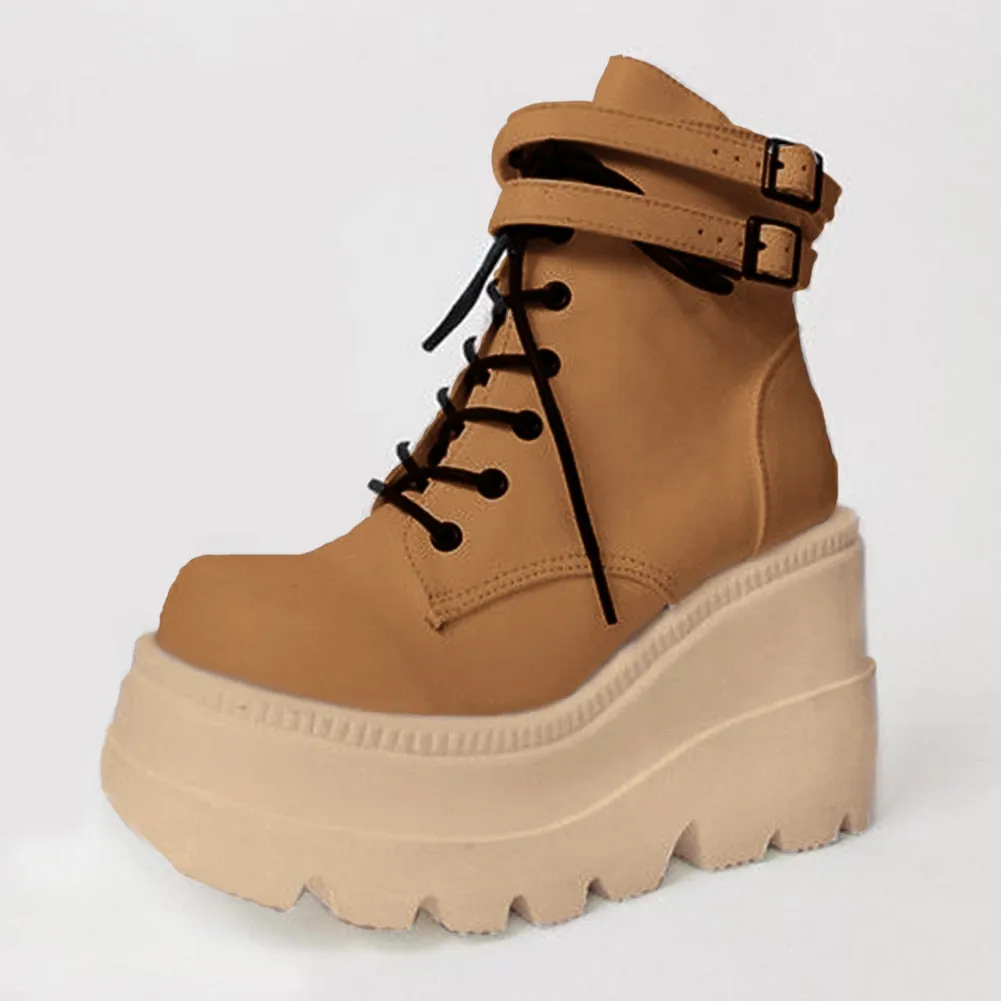 Wenkouban Big Size 35-43 Brand New Women's Wedges High Heels Boots 2023 Fashion Zip High Platform Ankle Boots Women Party Goth Shoes Woman