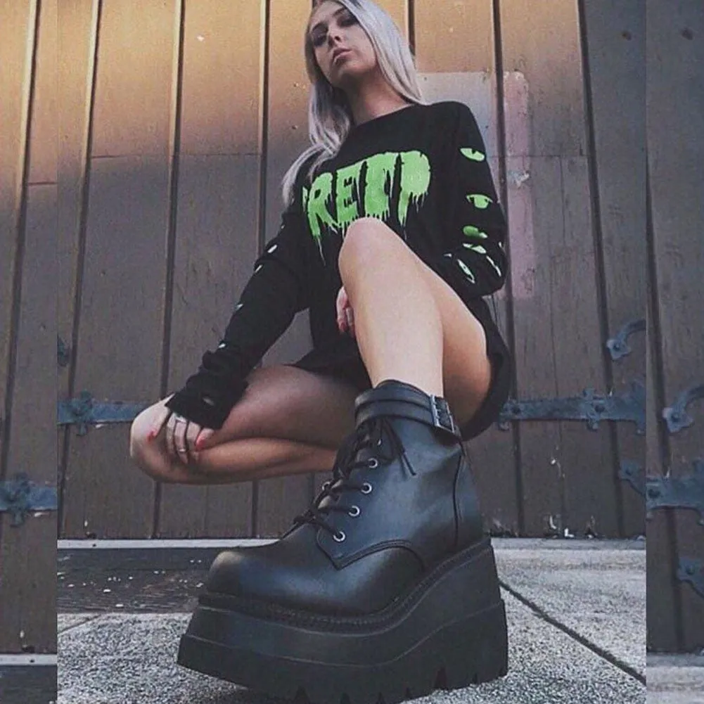 Wenkouban Big Size 35-43 Brand New Women's Wedges High Heels Boots 2023 Fashion Zip High Platform Ankle Boots Women Party Goth Shoes Woman