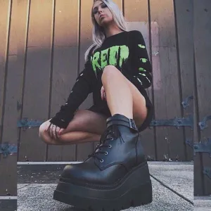 Wenkouban Big Size 35-43 Brand New Women's Wedges High Heels Boots 2023 Fashion Zip High Platform Ankle Boots Women Party Goth Shoes Woman