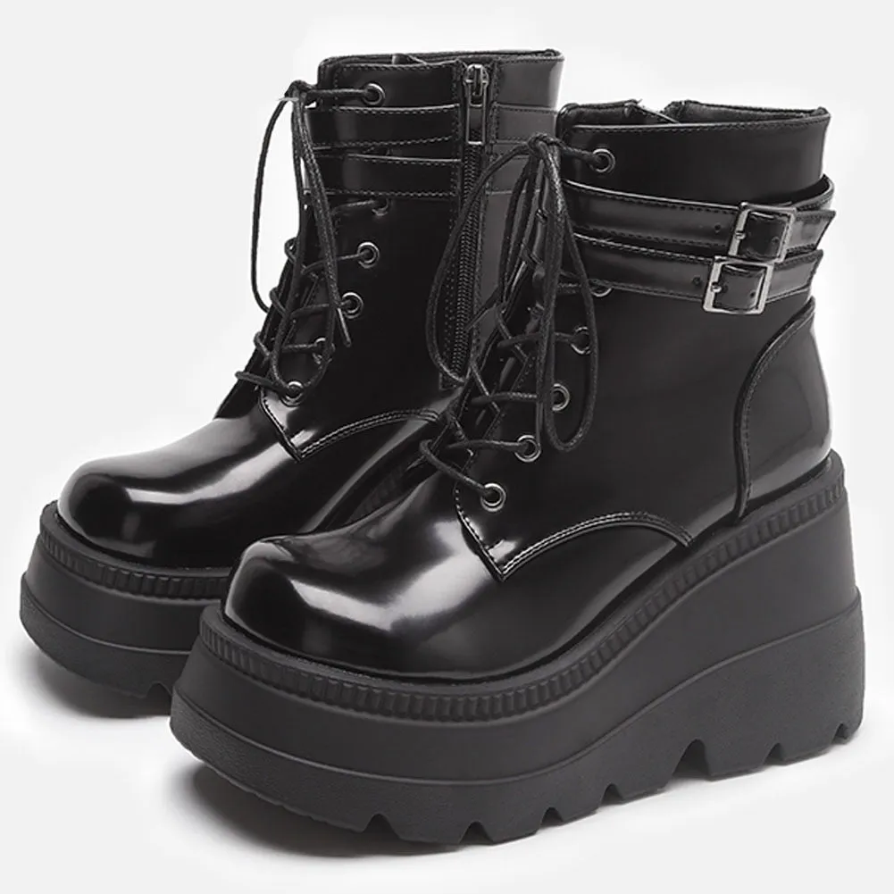 Wenkouban Big Size 35-43 Brand New Women's Wedges High Heels Boots 2023 Fashion Zip High Platform Ankle Boots Women Party Goth Shoes Woman