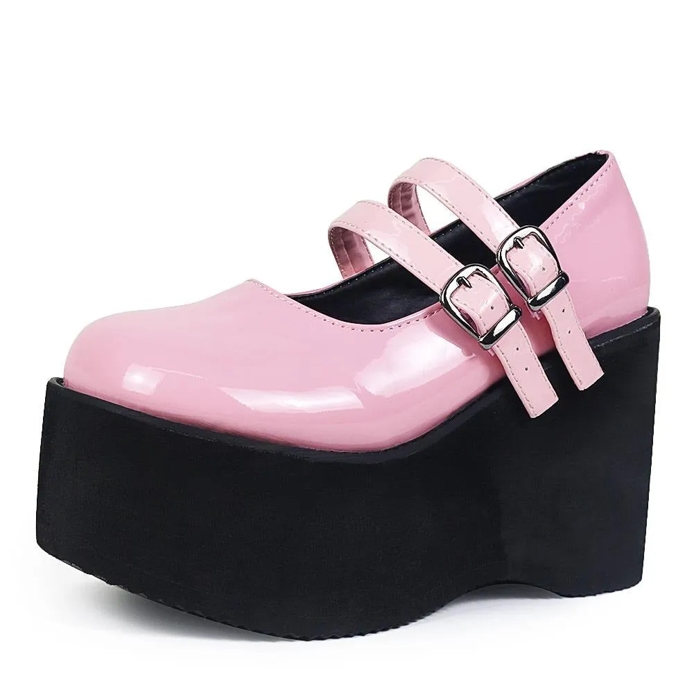 Wenkouban Big Size 35-43 New Lady Wedges High Heels Pumps Fashion Buckle Punk Platform Pumps Women Party Mary Janes Shoes Woman