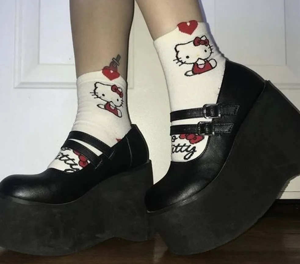 Wenkouban Big Size 35-43 New Lady Wedges High Heels Pumps Fashion Buckle Punk Platform Pumps Women Party Mary Janes Shoes Woman