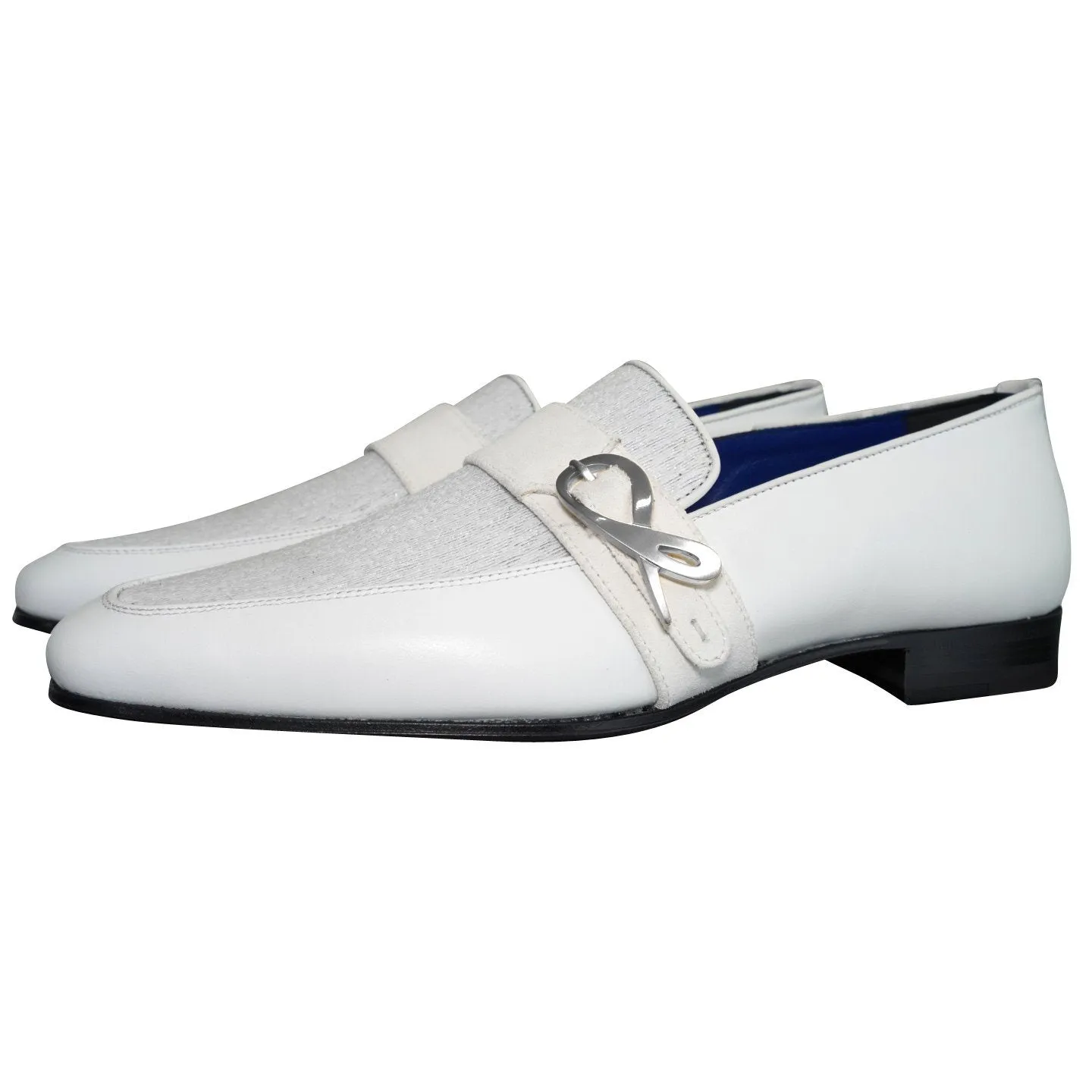 White Diamante Leather Monk Silver Loafers