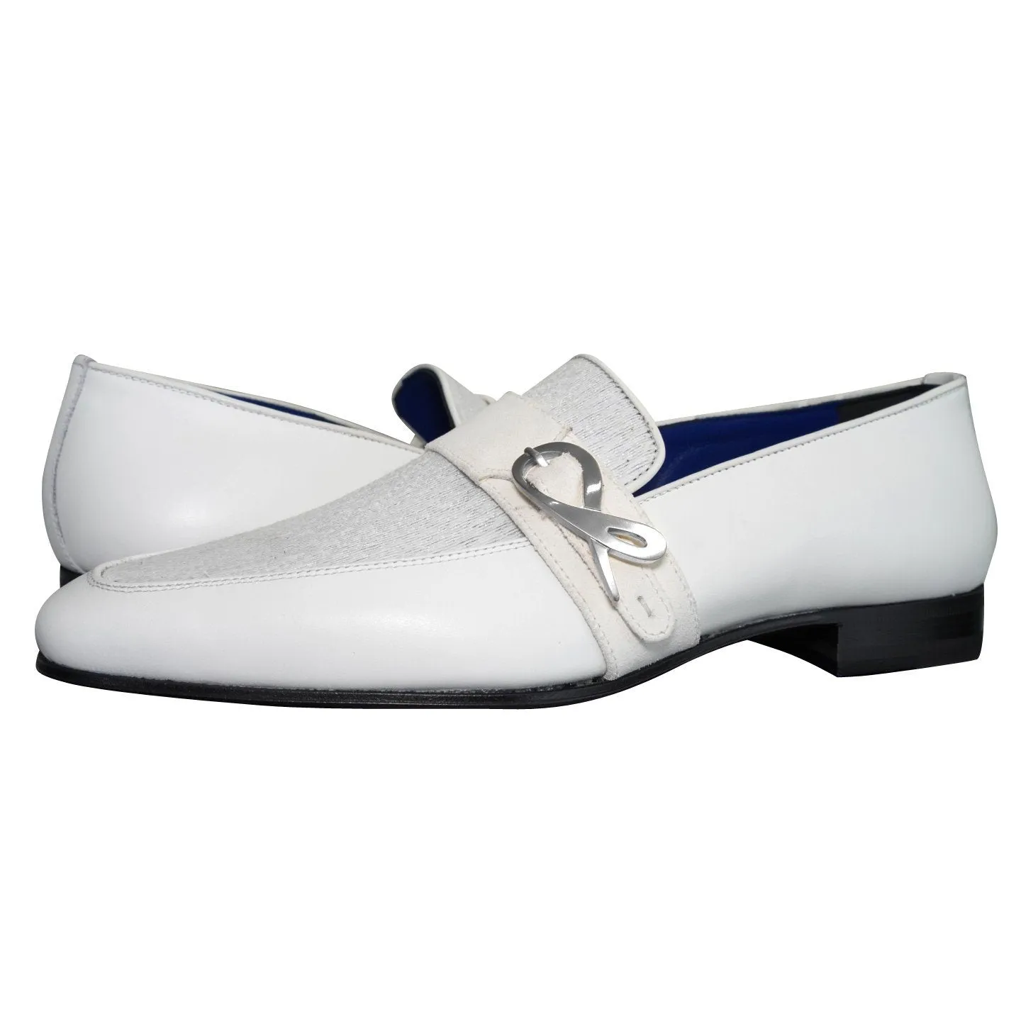 White Diamante Leather Monk Silver Loafers