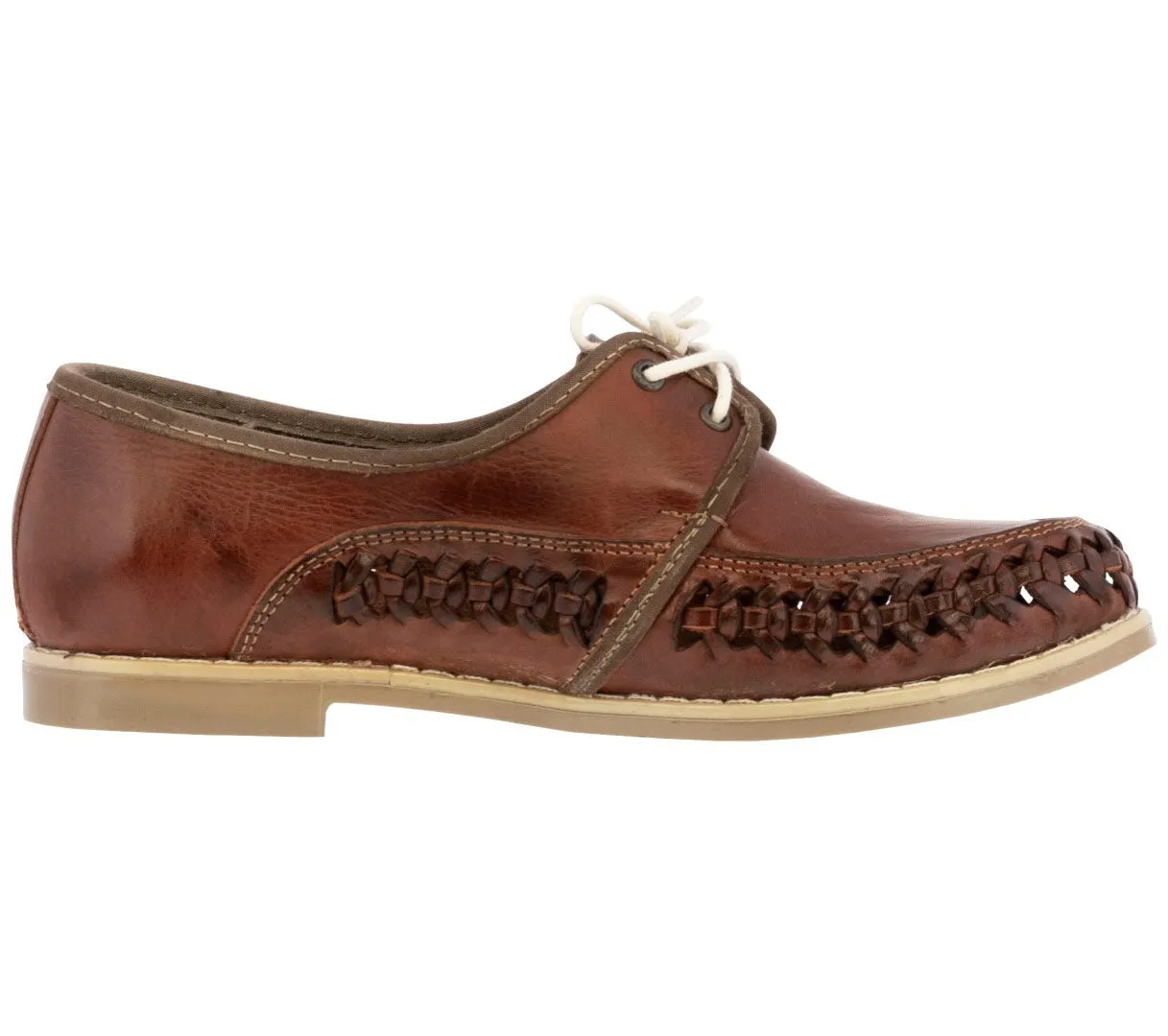 Womens Authentic Huaraches Real Leather Lace Up Sandals Cognac - #1991