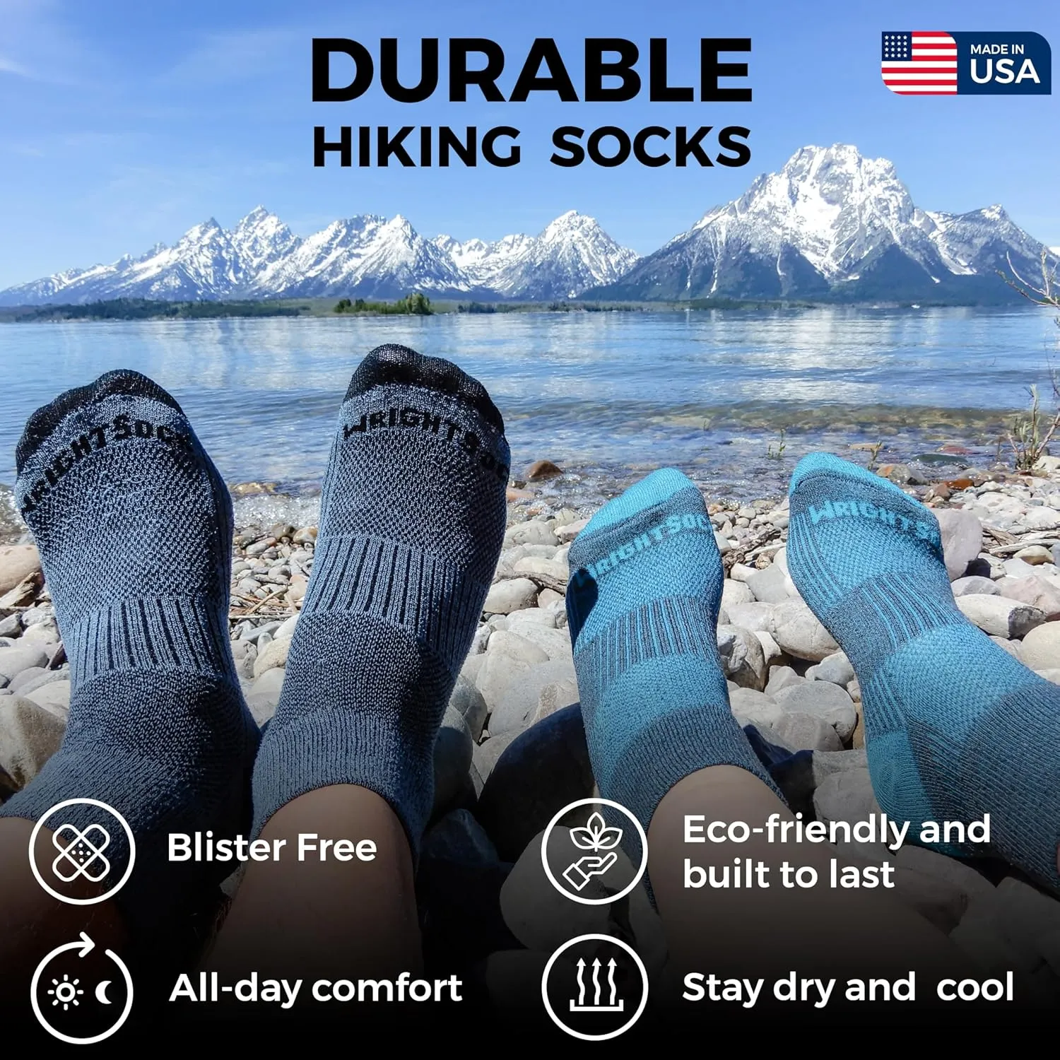 Wrightsock Merino Coolmesh II Crew Hiking Socks for Men and Women ?C Eco-Friendly Anti Blister Socks - American Made