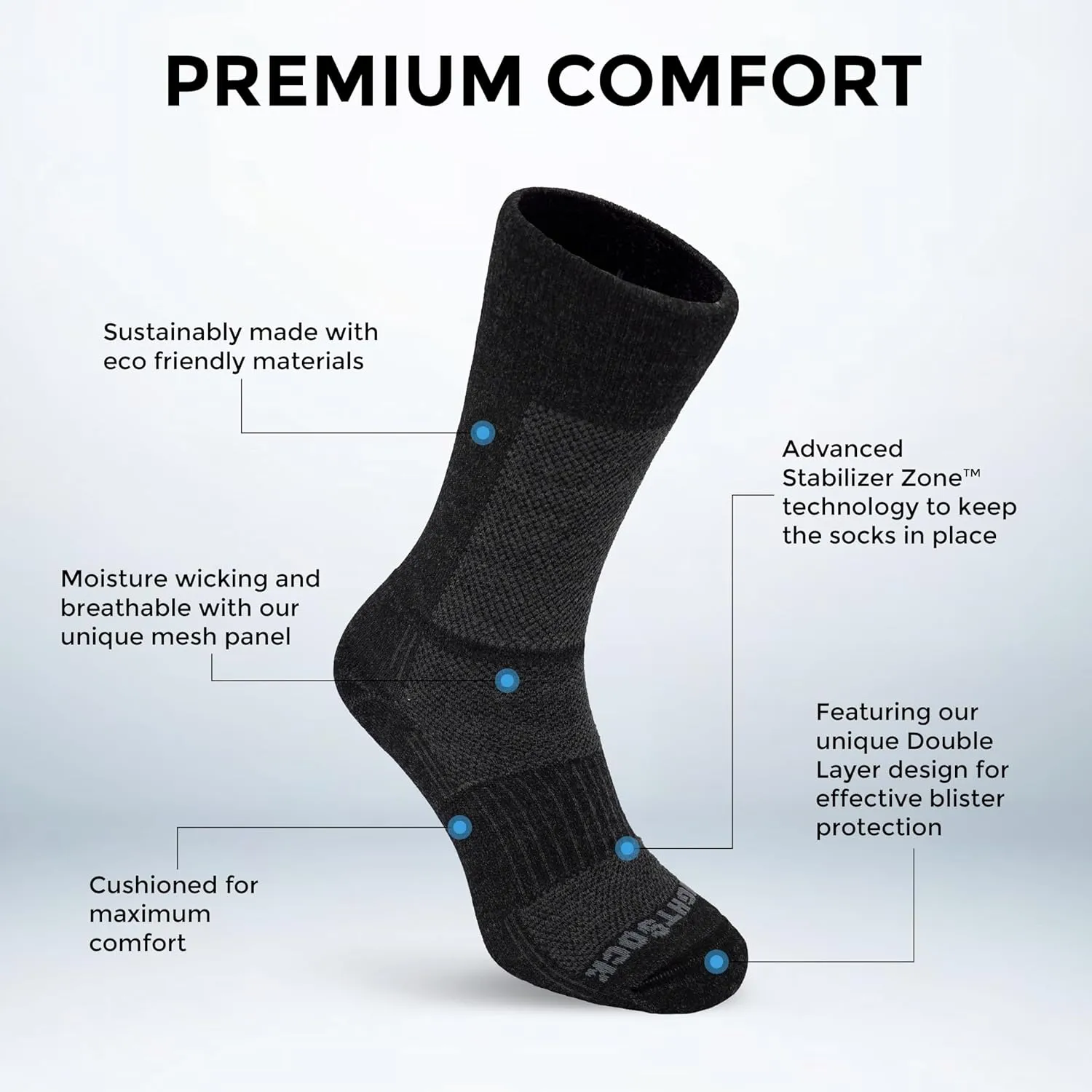 Wrightsock Merino Coolmesh II Crew Hiking Socks for Men and Women ?C Eco-Friendly Anti Blister Socks - American Made