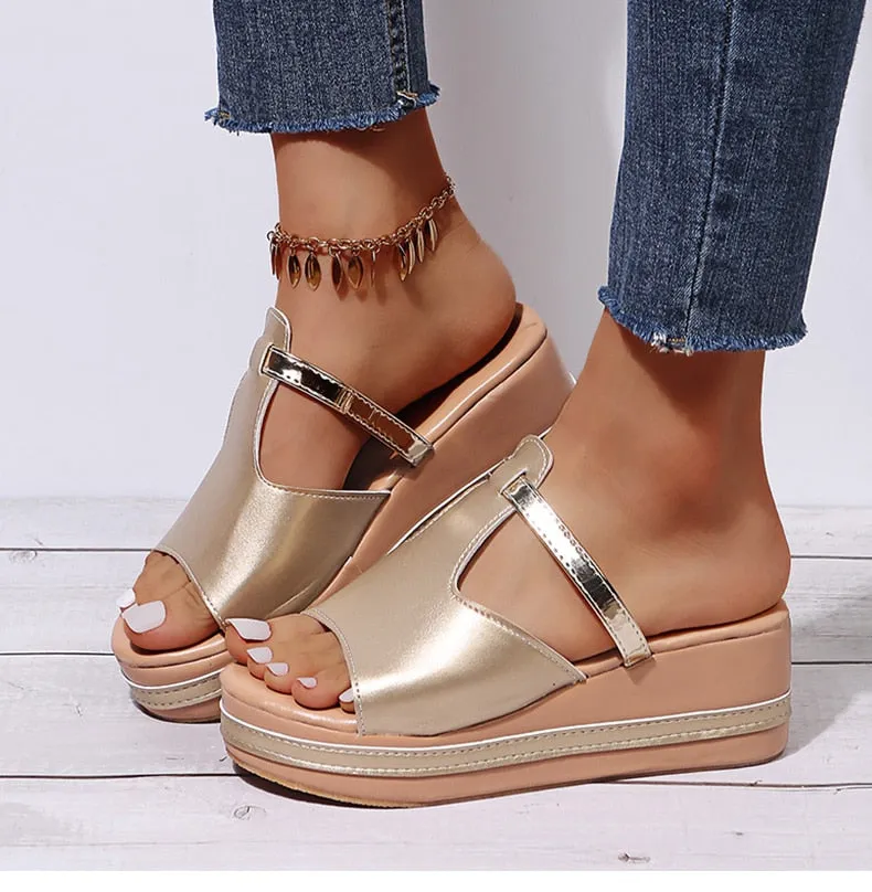 Yeknu Women Sandals Women Heels Sandals Slip On Wedges Shoes For Women Slippers Summer Sandalias Mujer Platform Sandals Shoes