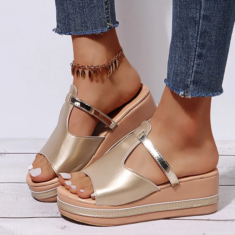 Yeknu Women Sandals Women Heels Sandals Slip On Wedges Shoes For Women Slippers Summer Sandalias Mujer Platform Sandals Shoes