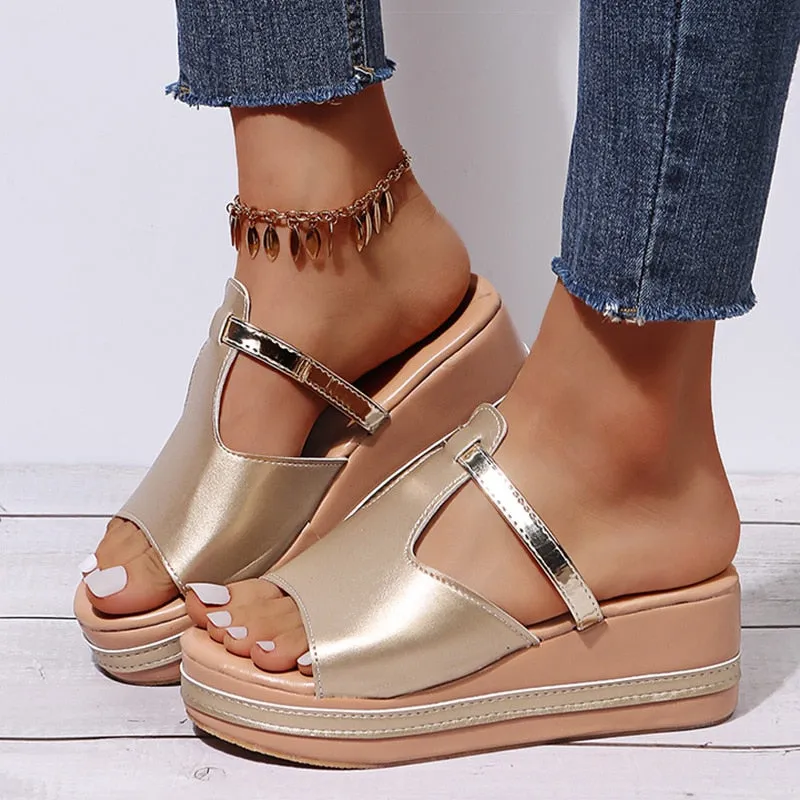 Yeknu Women Sandals Women Heels Sandals Slip On Wedges Shoes For Women Slippers Summer Sandalias Mujer Platform Sandals Shoes