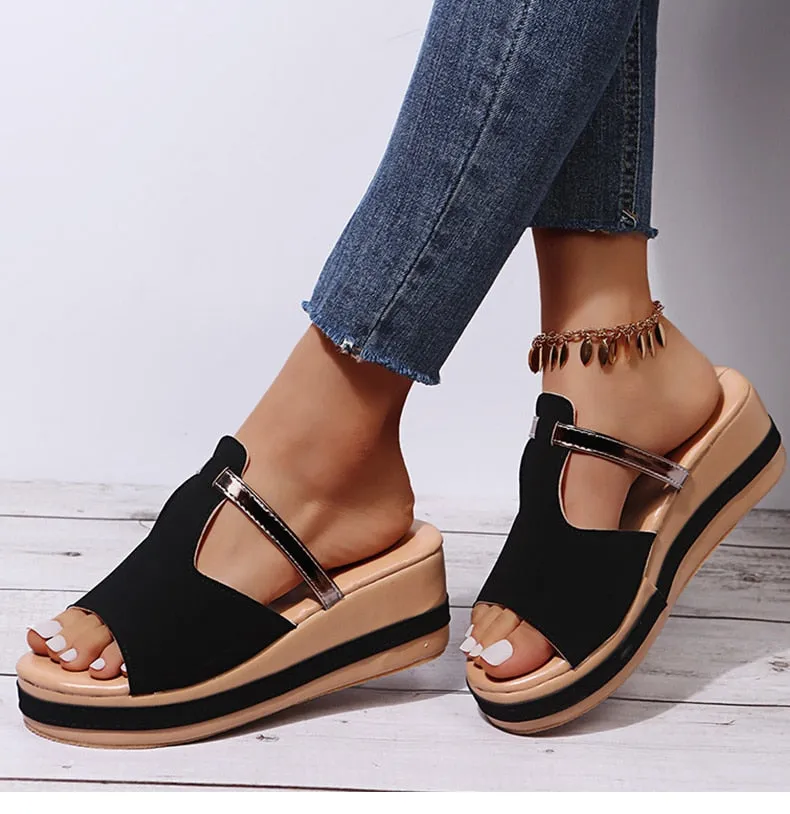 Yeknu Women Sandals Women Heels Sandals Slip On Wedges Shoes For Women Slippers Summer Sandalias Mujer Platform Sandals Shoes