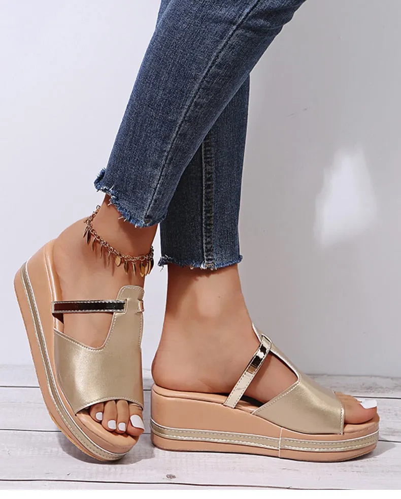 Yeknu Women Sandals Women Heels Sandals Slip On Wedges Shoes For Women Slippers Summer Sandalias Mujer Platform Sandals Shoes