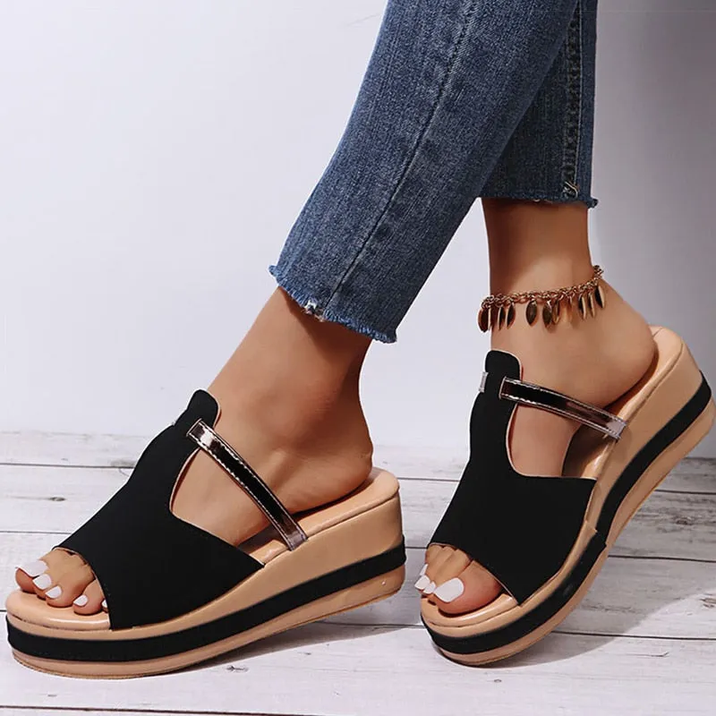 Yeknu Women Sandals Women Heels Sandals Slip On Wedges Shoes For Women Slippers Summer Sandalias Mujer Platform Sandals Shoes