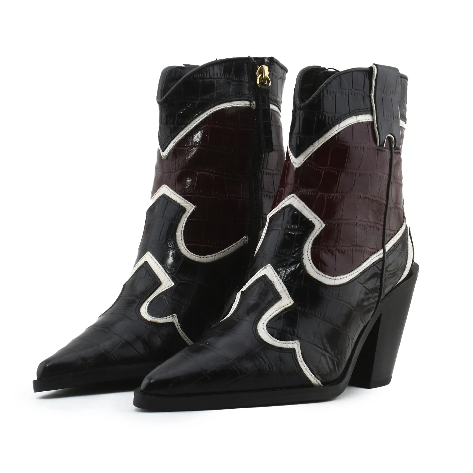 Zara Zipper Block Heels Ankle Boots | 100% Synthetic Leather
